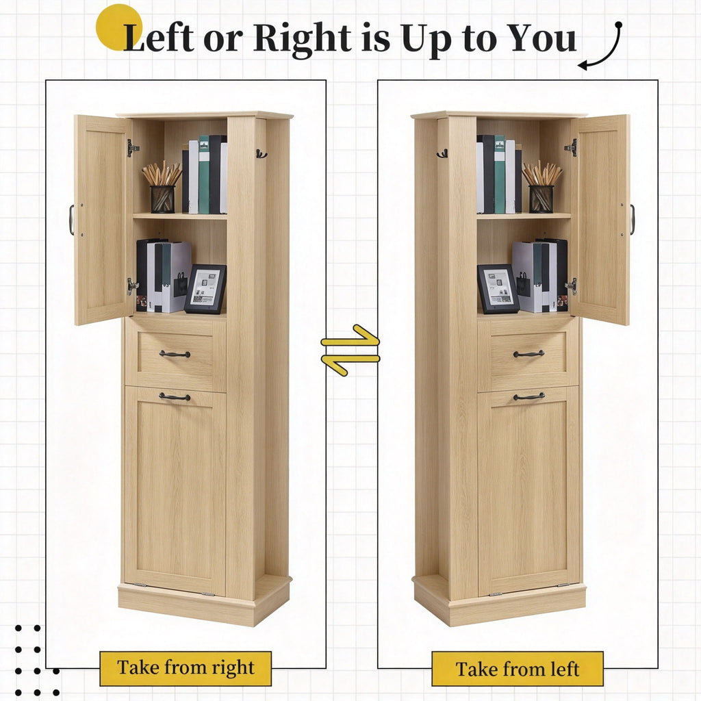Modern Tall Storage Cabinet With Tilt-Out Compartment, Adjustable Shelves