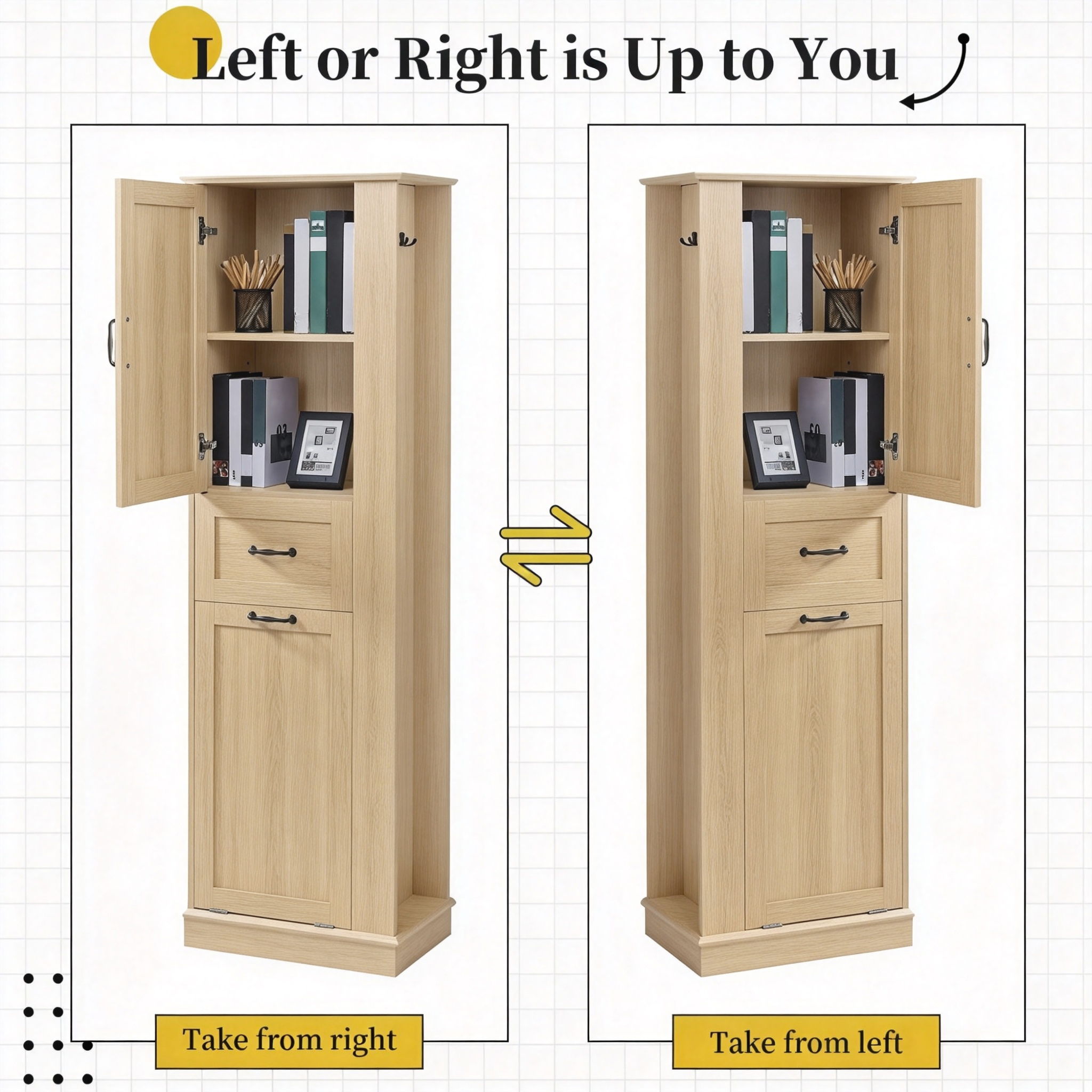Modern Tall Storage Cabinet With Tilt-Out Compartment, Adjustable Shelves