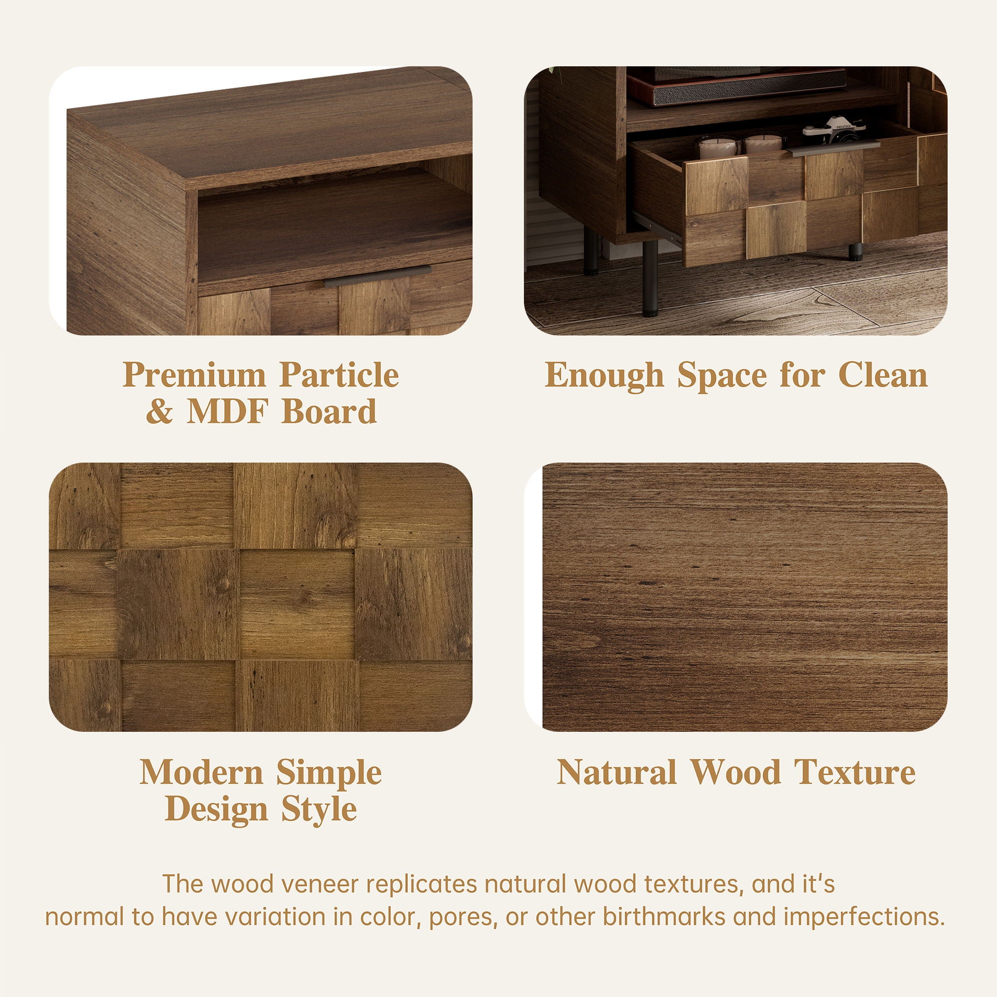 TV Stand With 2 Drawers, Media Console Table For TVs Up To 85'' - Natural