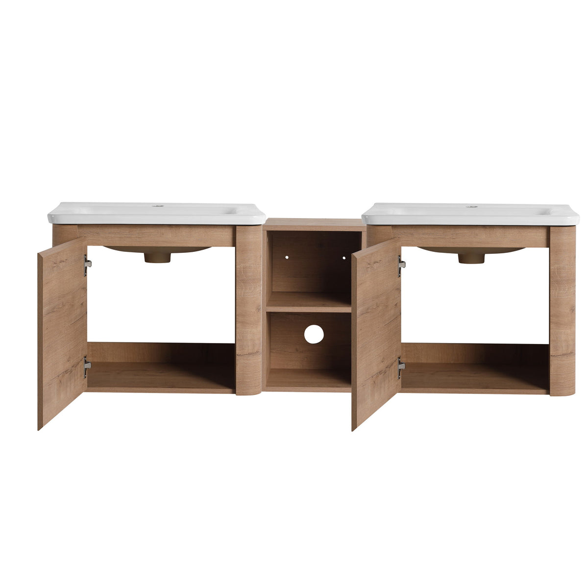 Wall Mounted Bathroom Vanity With Sink And Storage Shelves, Soft Close Doors