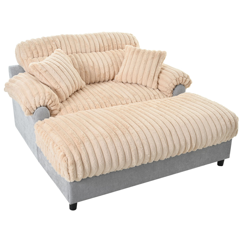 Chaise Lounge Cloud Sofa With 2 Throw Pillows - Champagne