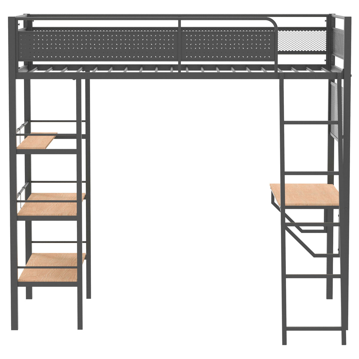 William - 3 Shelf Workstation Loft Bed With Built-In Desk And Storage