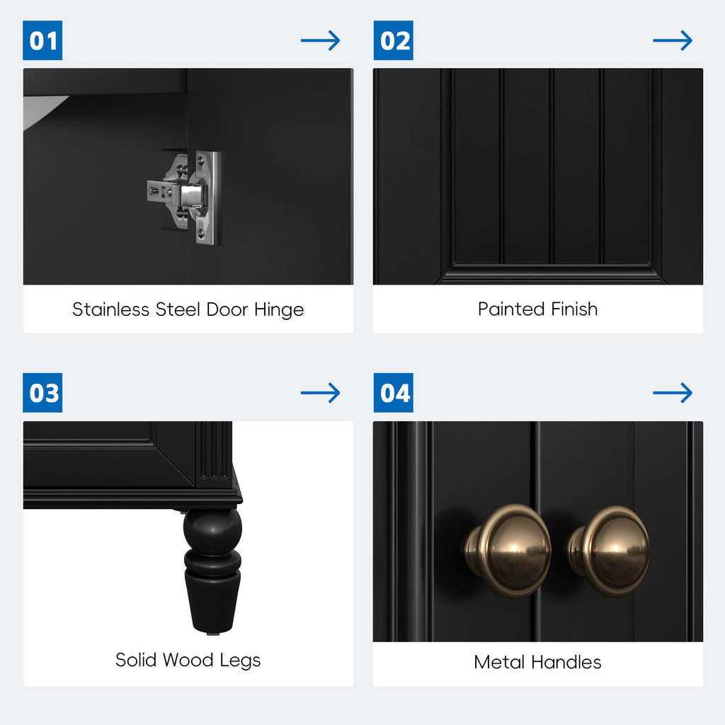 20" Bathroom Vanity With Sink Cabinet With 2 Doors, 2 Drawer, Magnetic Door Stopper, Adjustable Feet, Drop In Sink - Black