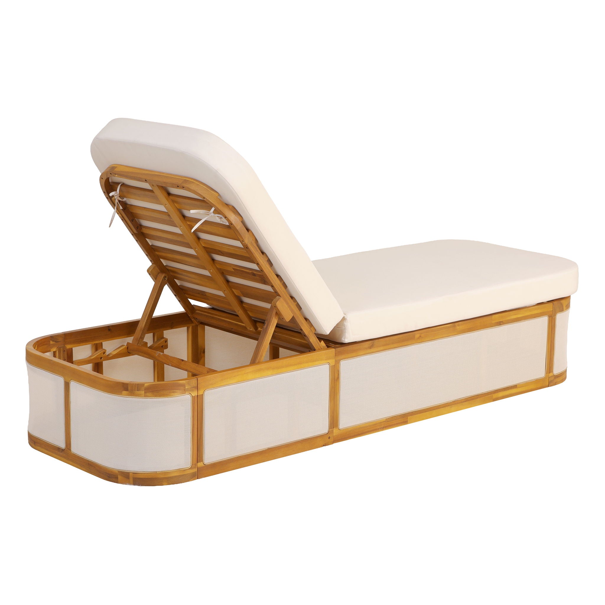 Chaise Lounge Set With 2 Fold Cushion, 3 Position Backrest - Beige / Cream / Teak