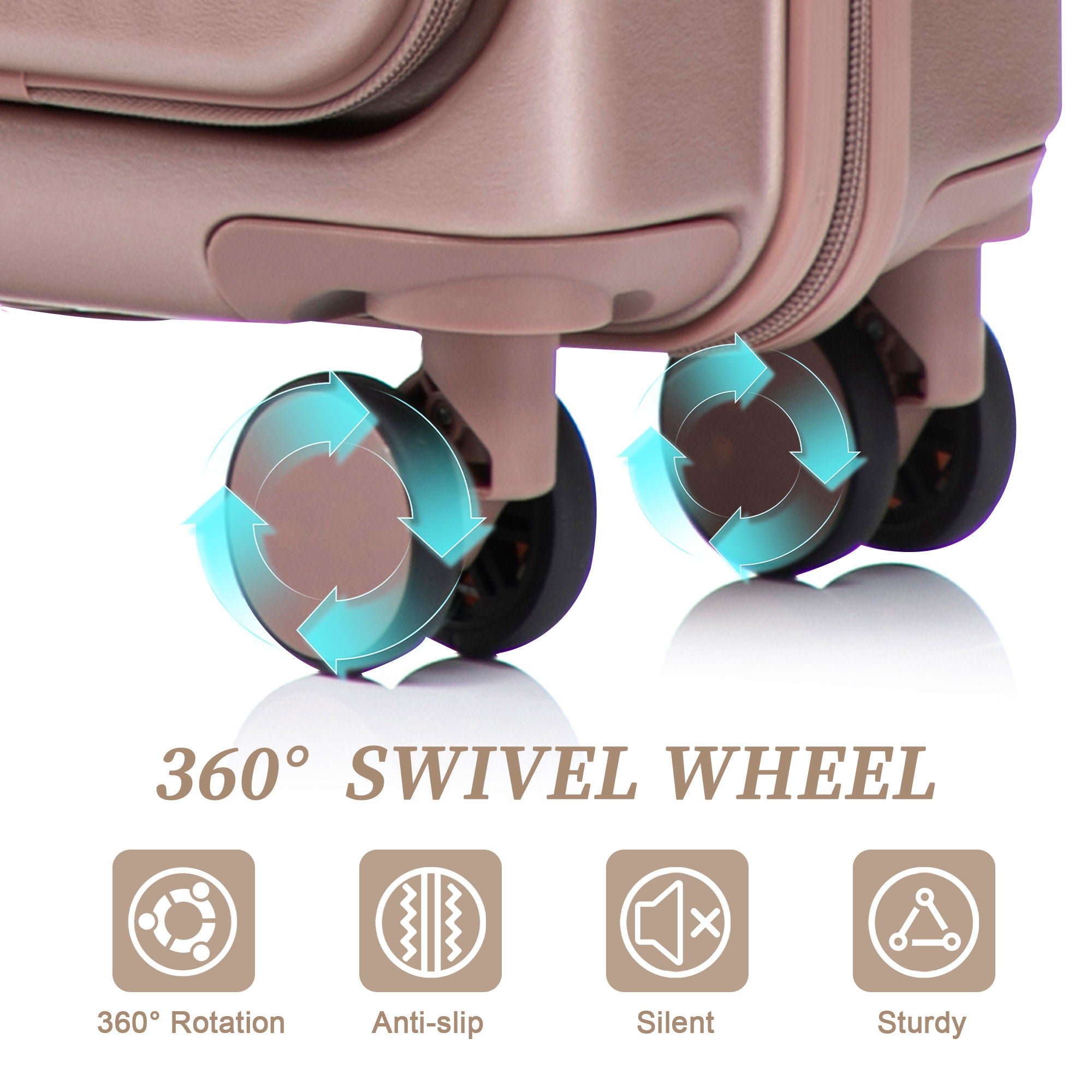 Luggage Set With Cosmetic Case, Combination Lock, Front Opening Design