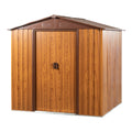 Metal Storage Shed Appealing Horizontal Siding In Woodgrain With Coffee Trim To Complement - Light Brown