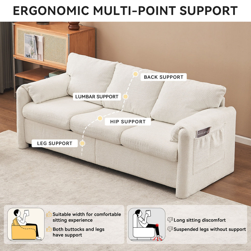 Modern 3 Seater Sofa Chenille Couch Plush Triple Seater Sofa With High Density Foam Cushions, Deep Seat Living Room Couch For Family Room, Apartment & Home Theater - Ivory White