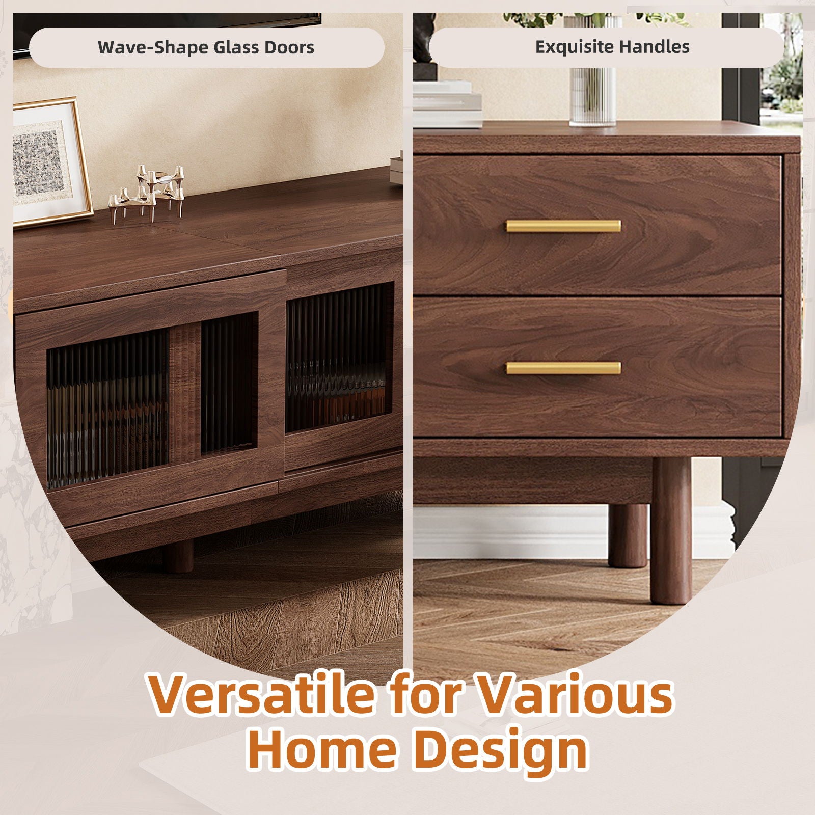 TV Stand With Sliding Doors And 2 Drawers For Living Room - Dark Brown