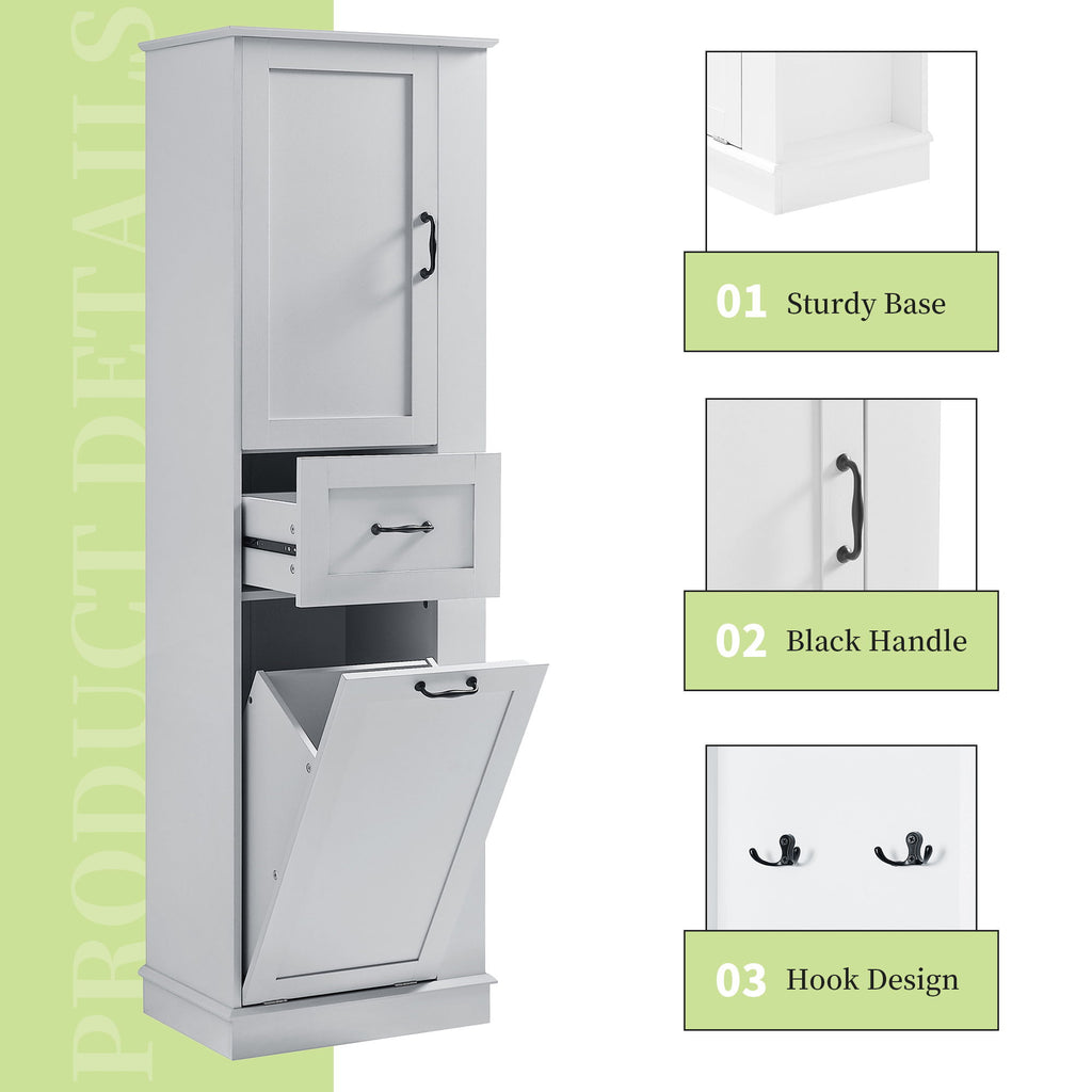 Modern Tall Storage Cabinet With Tilt-Out Compartment, Adjustable Shelves
