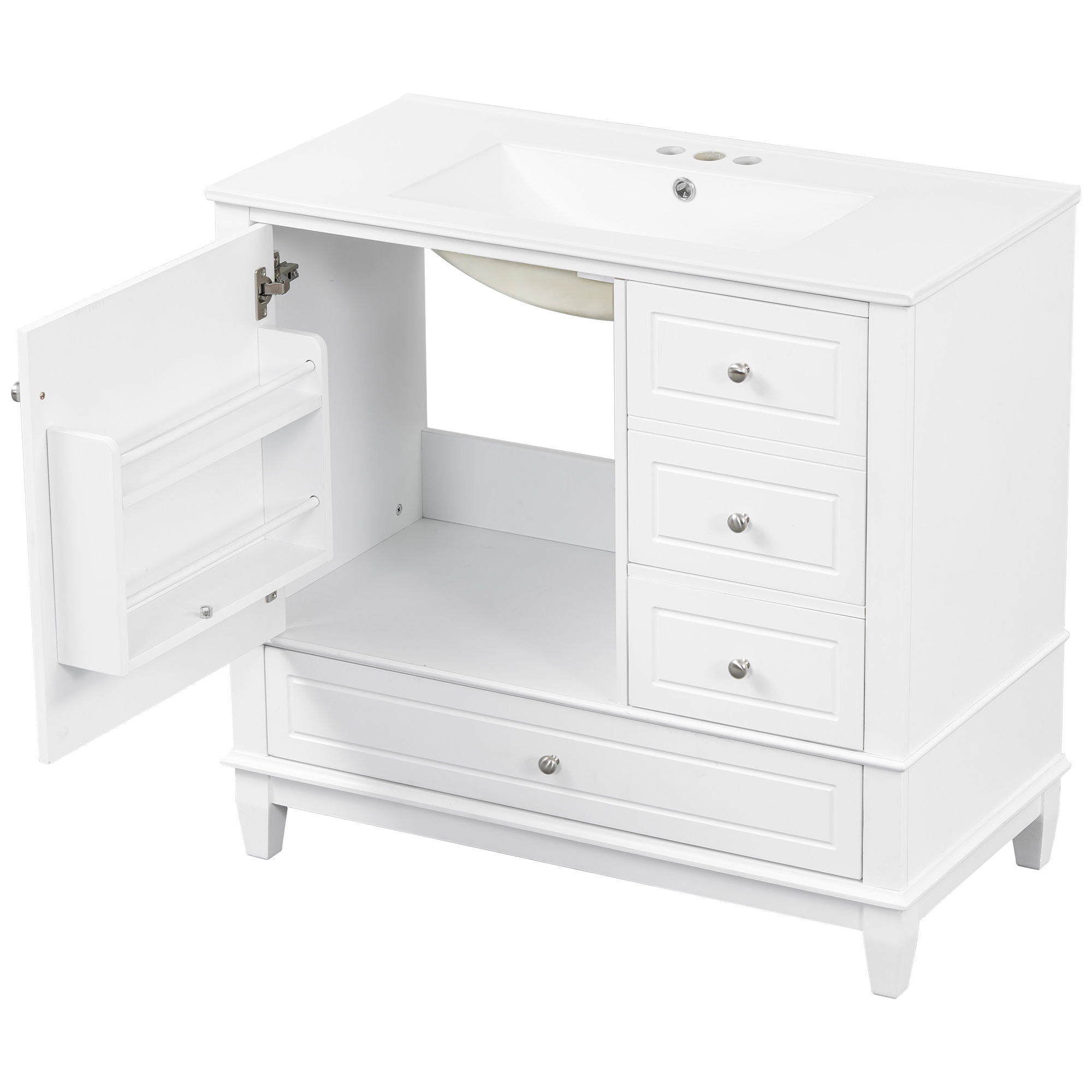Modern Bathroom Vanity With Sink, 3 Drawers & Cabinet