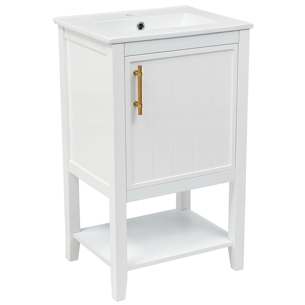 Modern Bathroom Vanity With Sink, Soft-Closing Door And Open Shelf