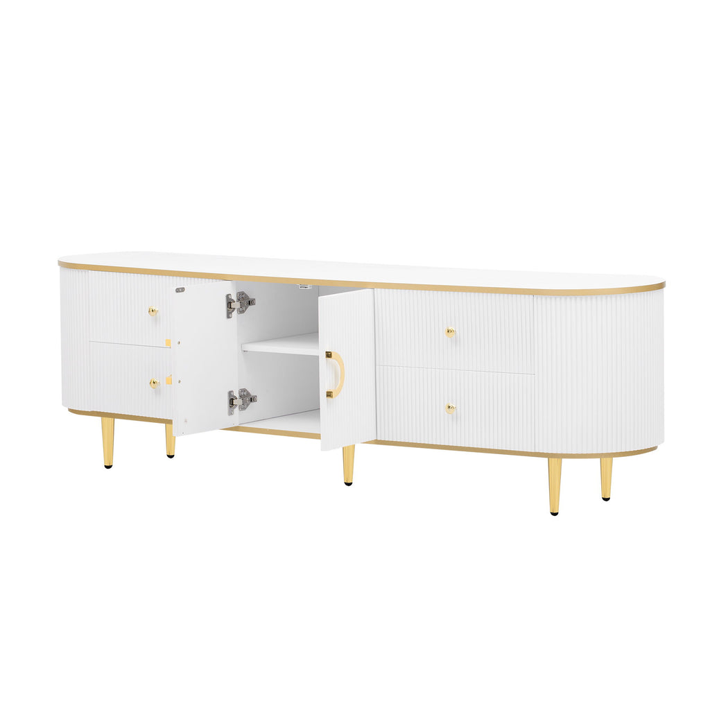 Modern TV Stand For TVs Up To 80", Entertainment Center With 4 Drawers And 1 Cabinet, Wood TV Console Table With And Handles For Living Room - White