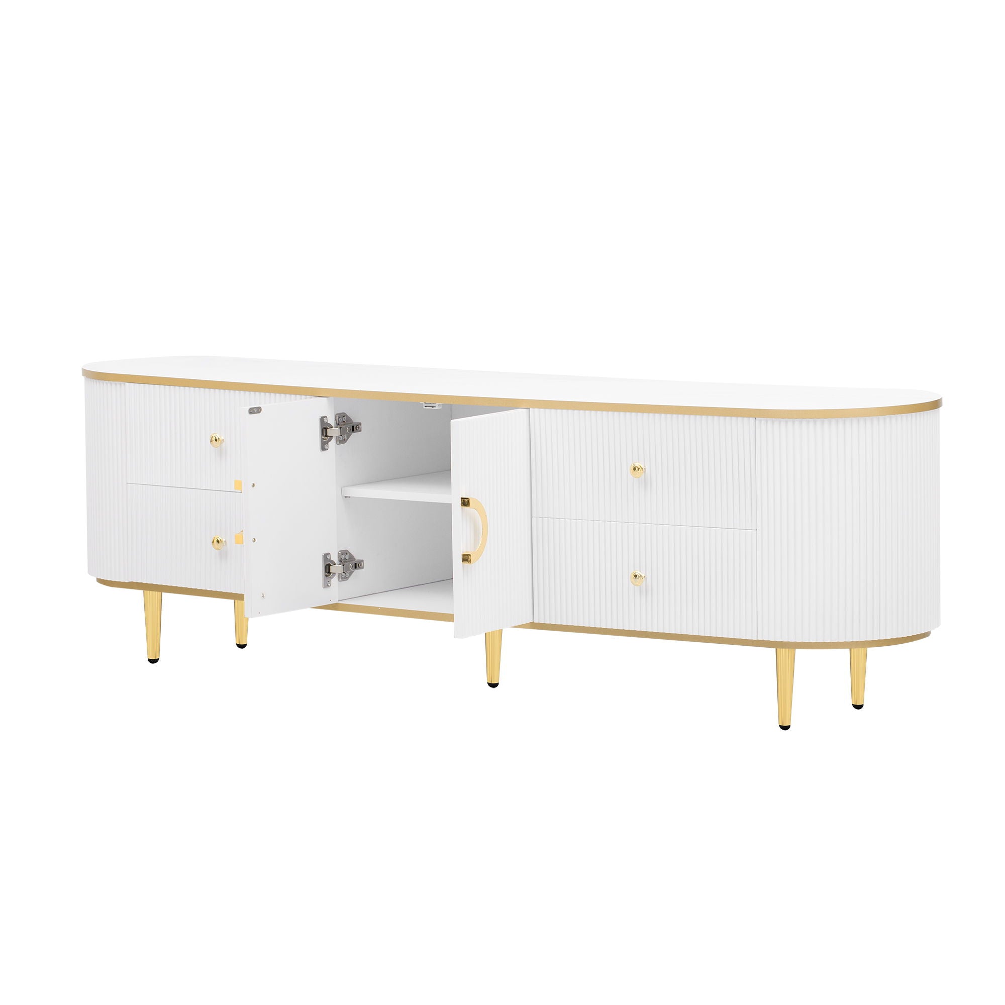 Modern TV Stand For TVs Up To 80", Entertainment Center With 4 Drawers And 1 Cabinet, Wood TV Console Table With And Handles For Living Room - White