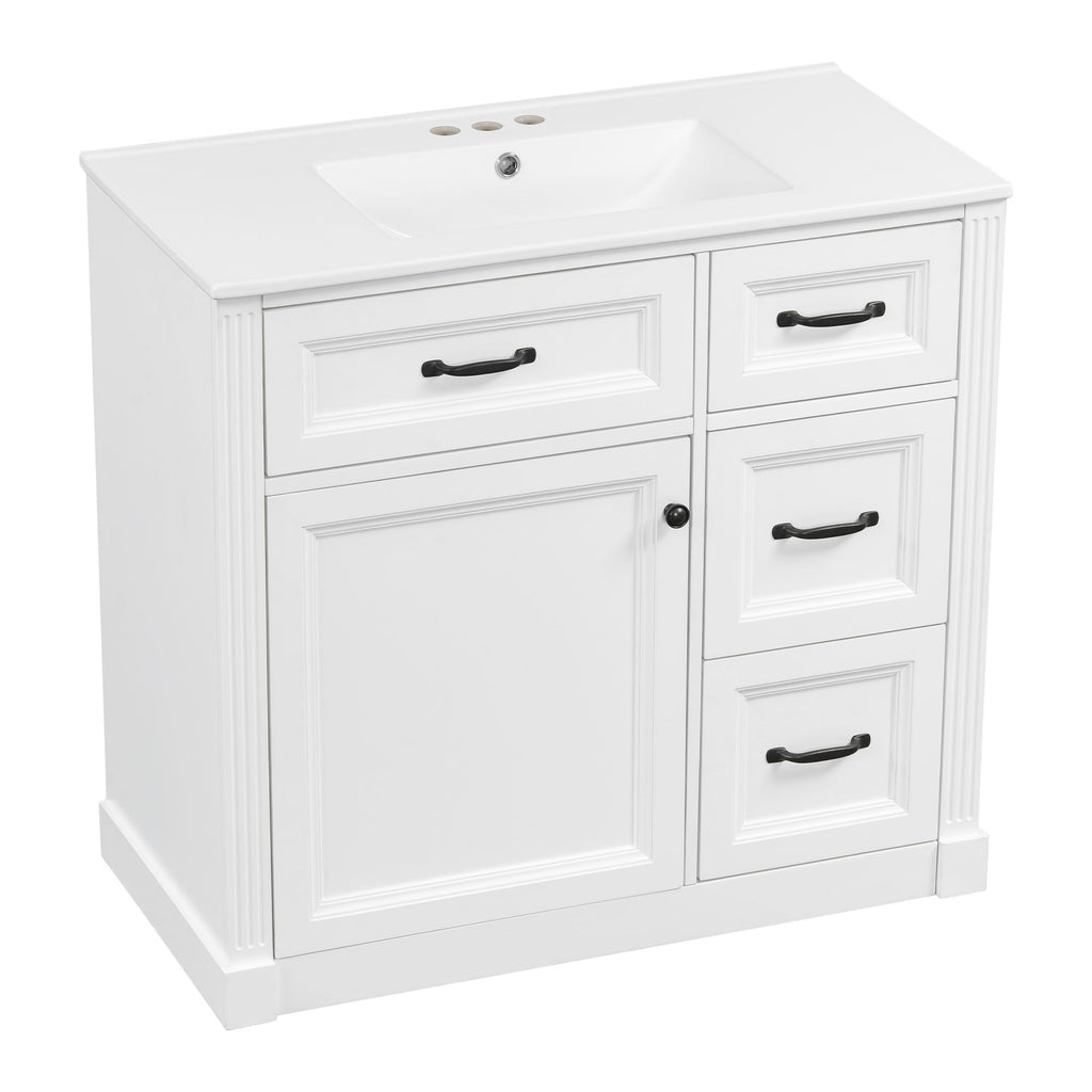 Modern Bathroom Vanity With Sink, 4 Drawers, Soft-Close Door, Adjustable Shelf