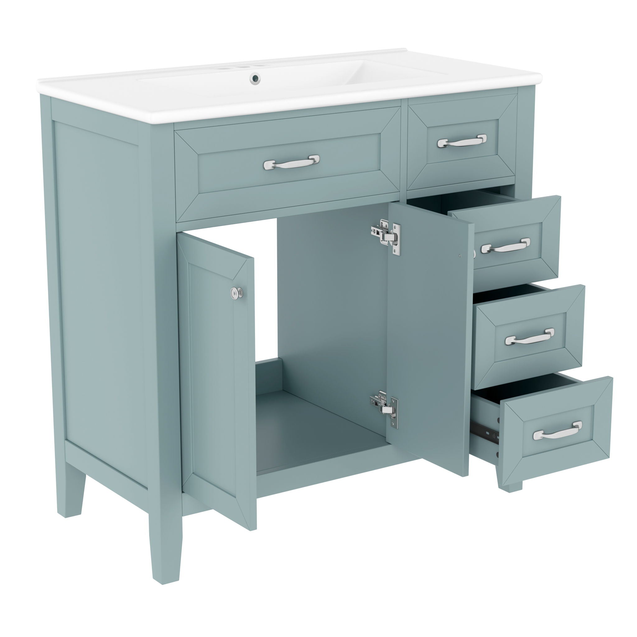 Modern Bathroom Vanity With Sink, Freestanding Design With Drawers And Doors