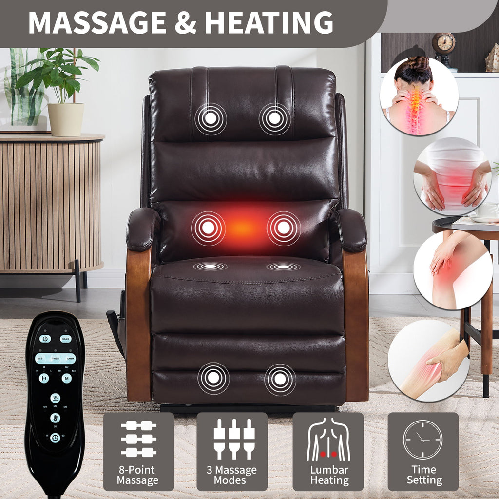 Power Lift Recliner Chair Dual Motor Infinite Position With Heat Massage And Heavy Duty Motion Mechanism - Brown