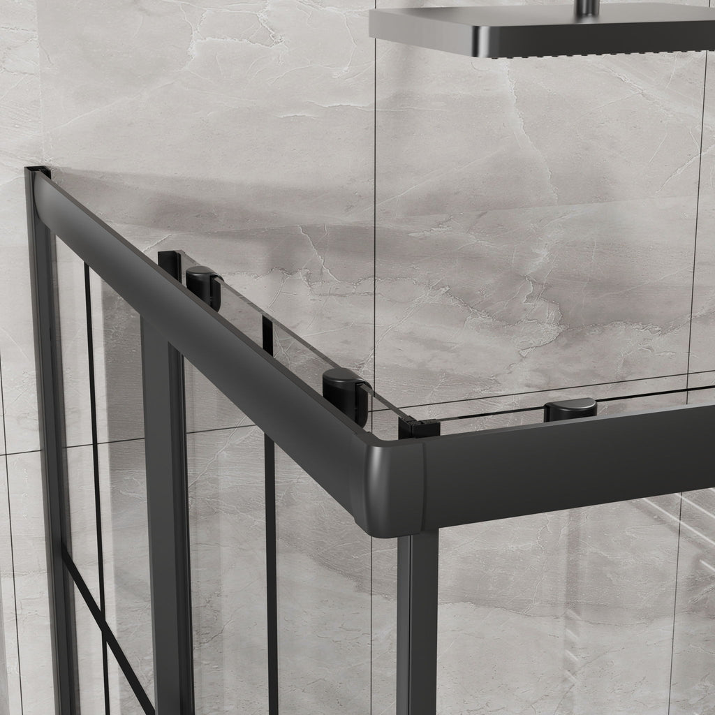 Corner Shower Door, Shower Enclosure With Dual Sliding Doors - Matte Black