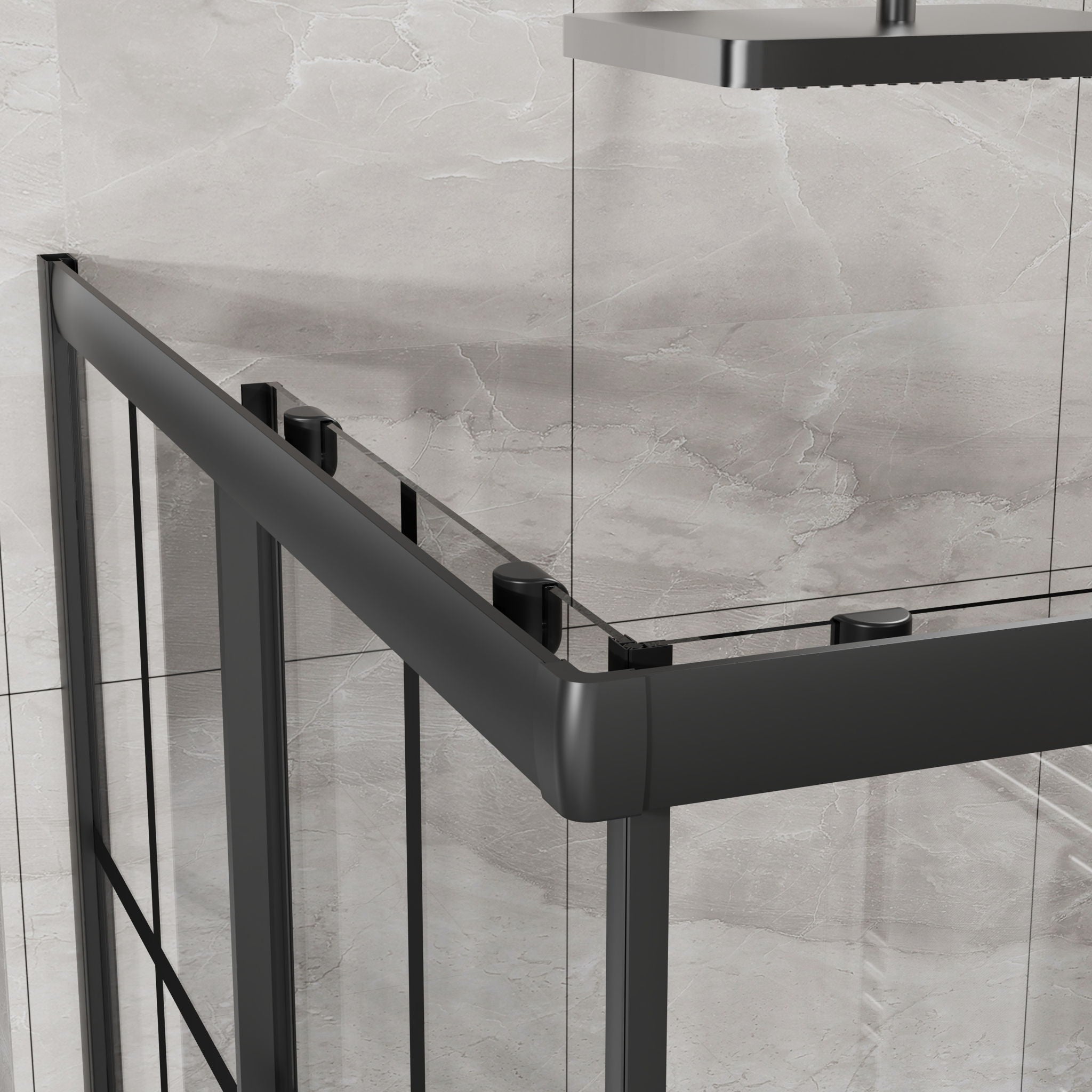 Corner Shower Door, Shower Enclosure With Dual Sliding Doors - Matte Black