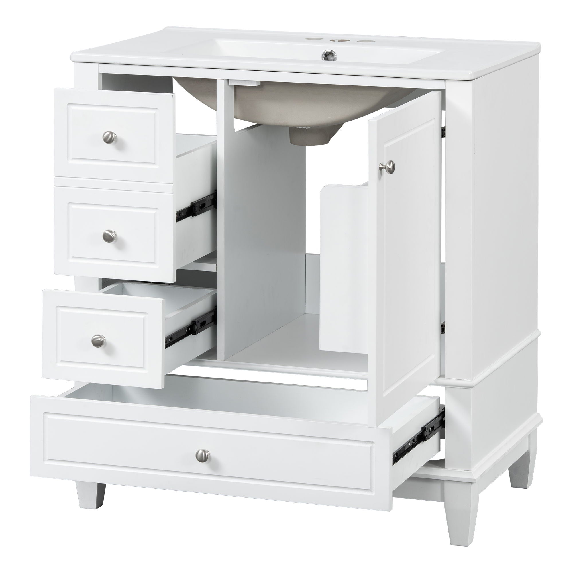 Freestanding Bathroom Vanity With Sink, Soft Close Door, 3 Drawers