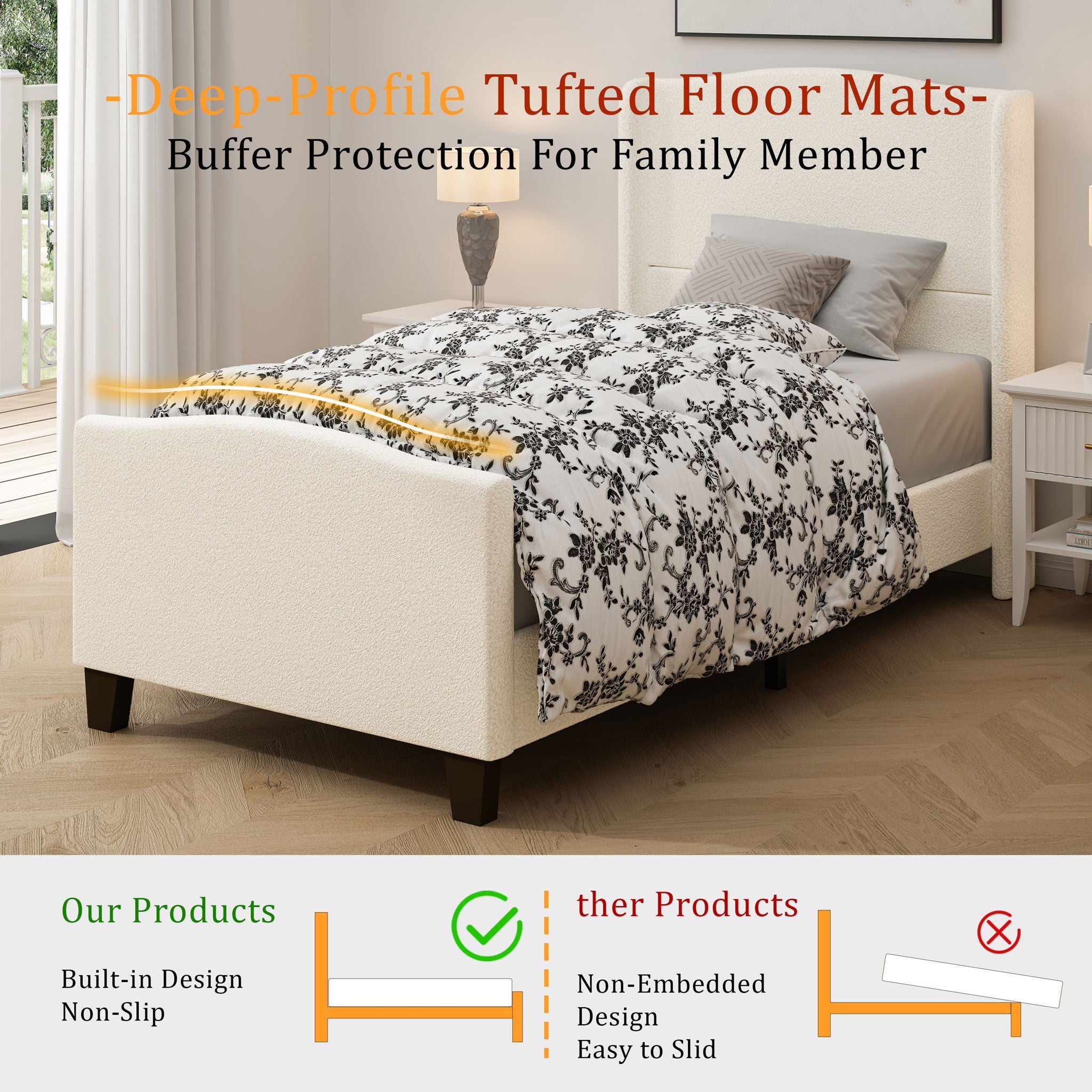 Platform Bed Frame With Tall Headboard And High Footboard