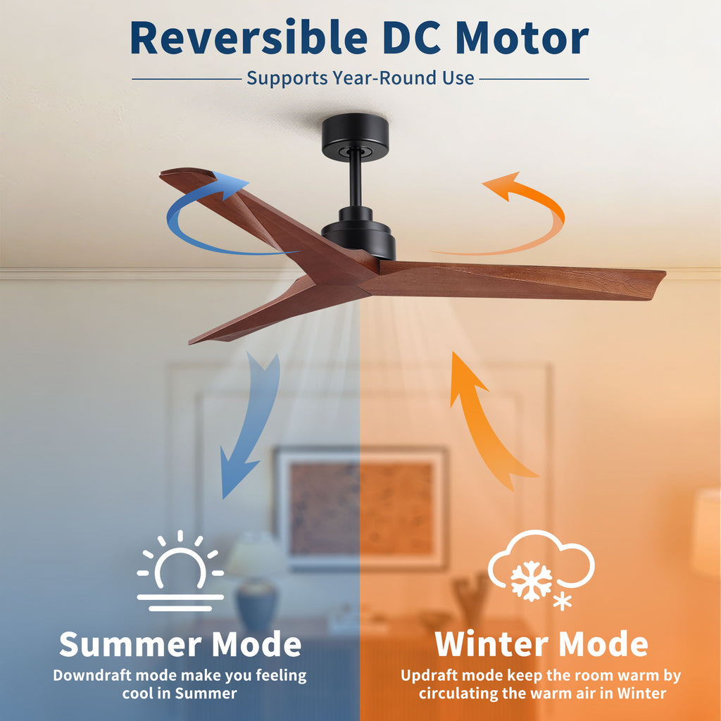 Ceiling Fan Without Light, DC Motor, No Light, Quiet Reversible Ceiling Fan For Living Room - Black