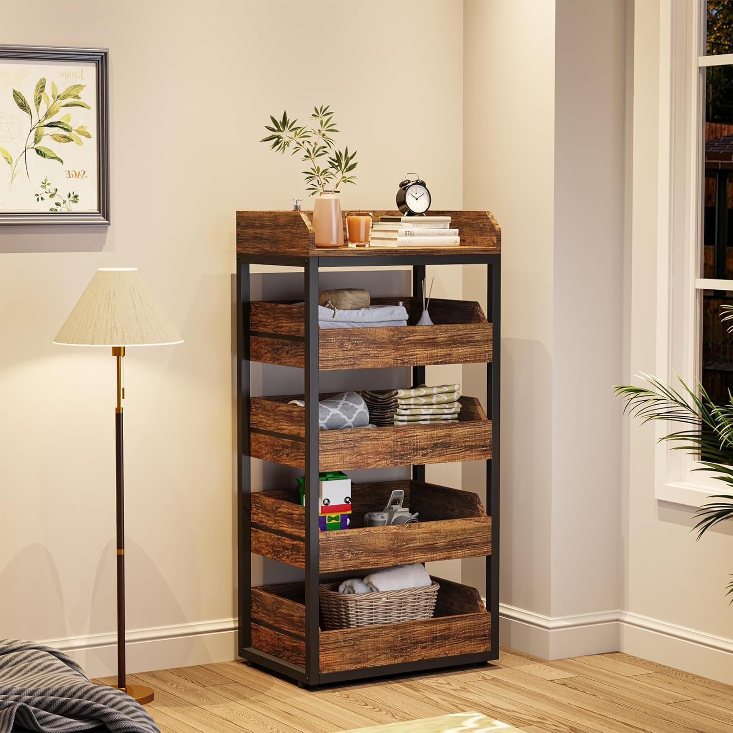 5 Tier Pull Out Fruit Vegetable & Snack Storage Rack - Brown / Black