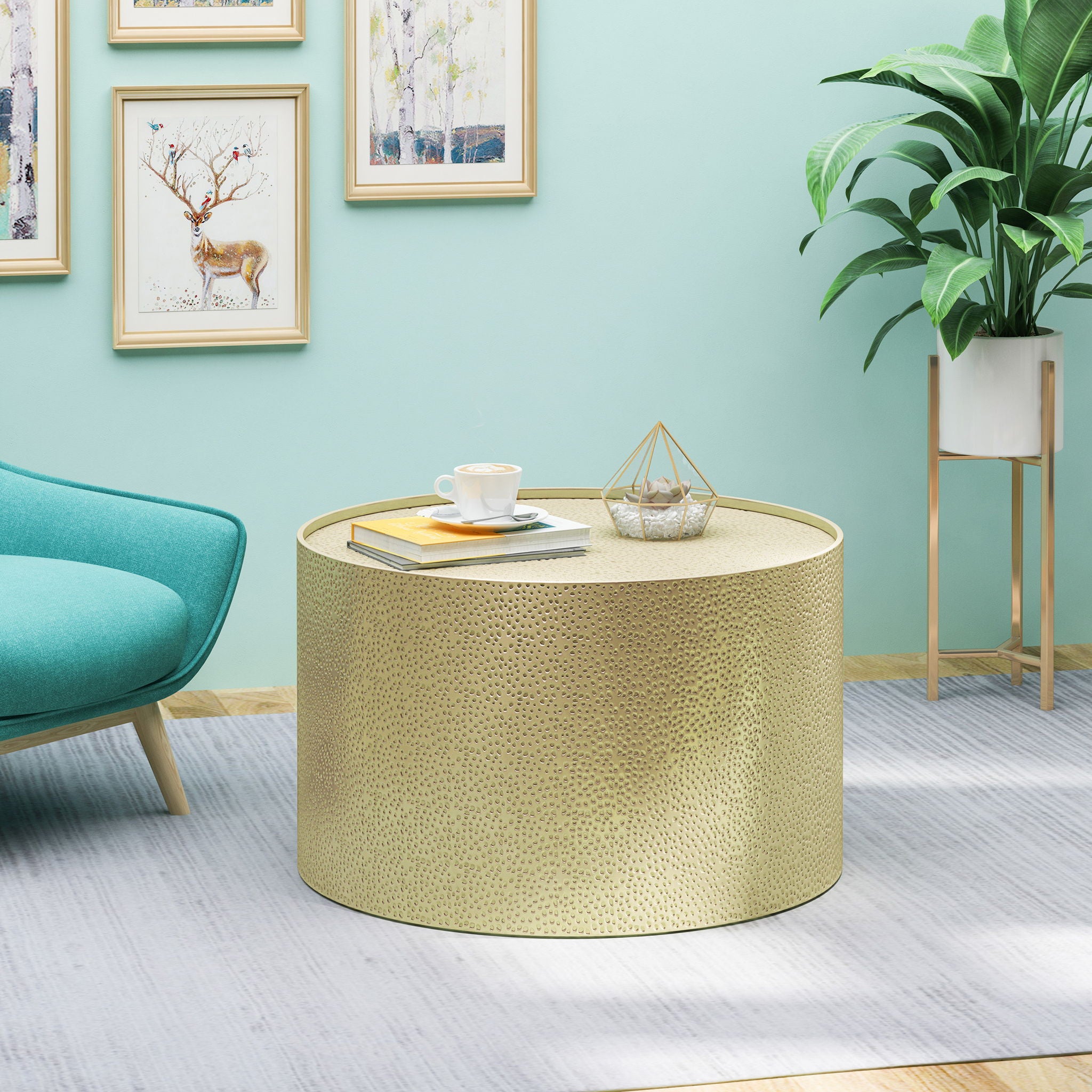 Braeburn - Handcrafted Round Coffee Table Hammered Surface