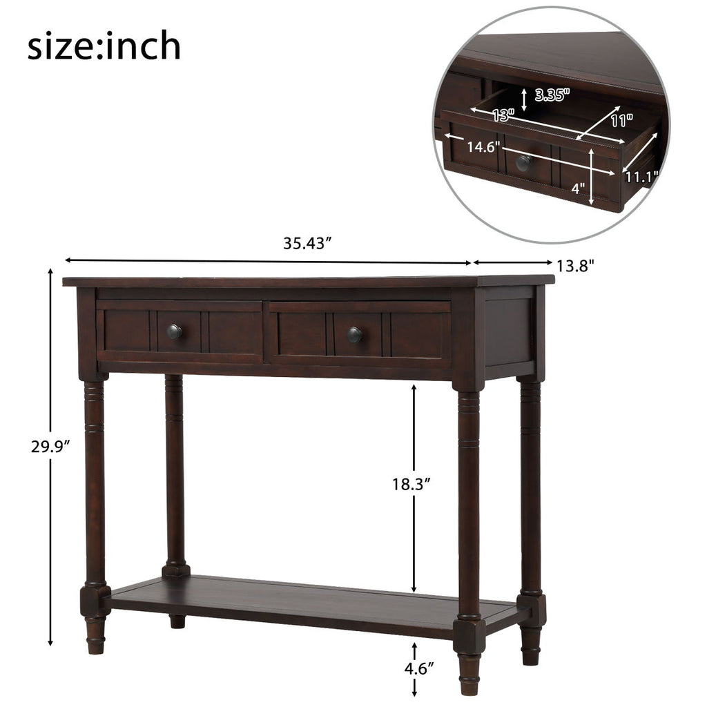 Hearth & Haven Emily Daisy - Console Table With 2 Drawers And Bottom Shelf - Espresso