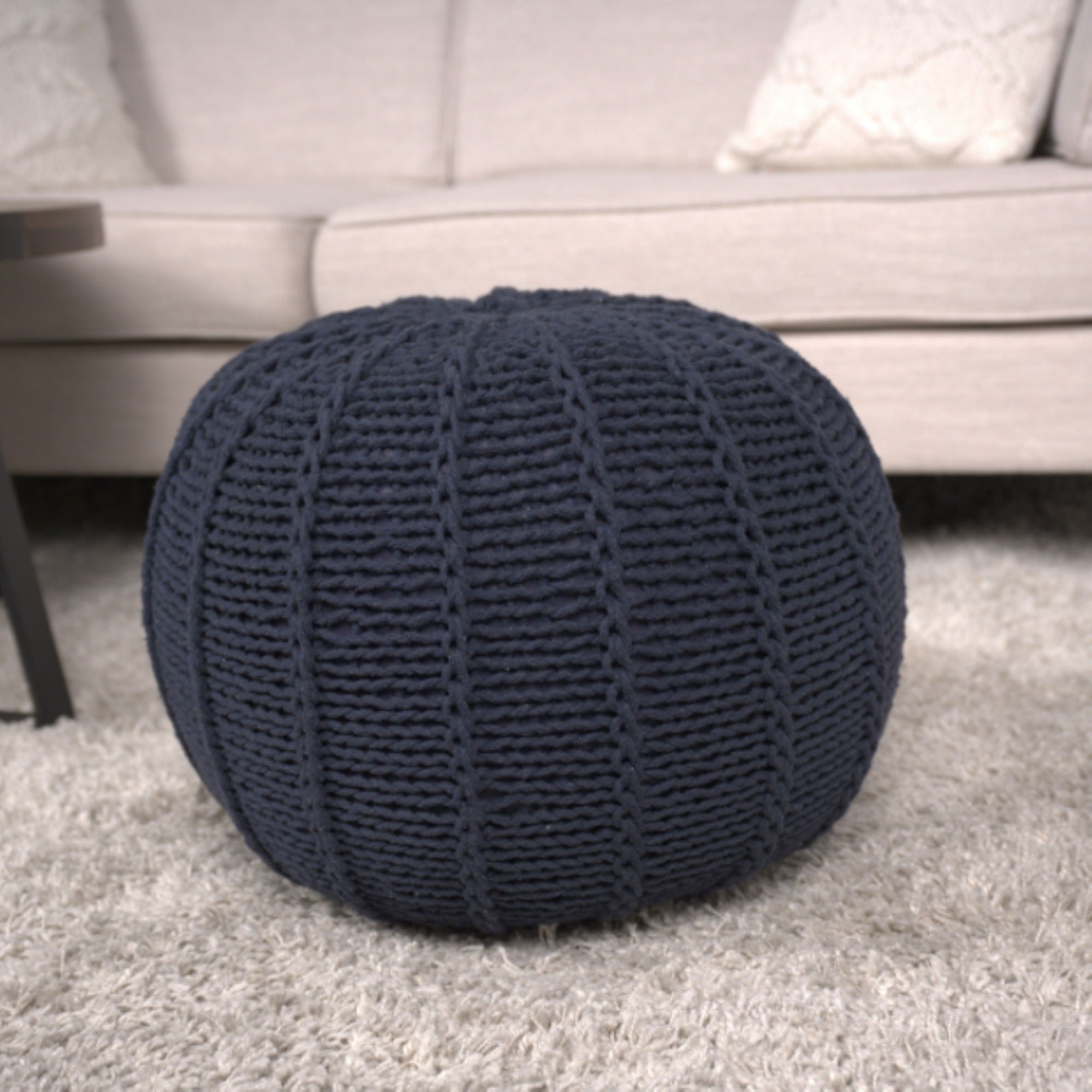 Bordeaux - Knitted Round Pouf Ottoman And Floor Cushion