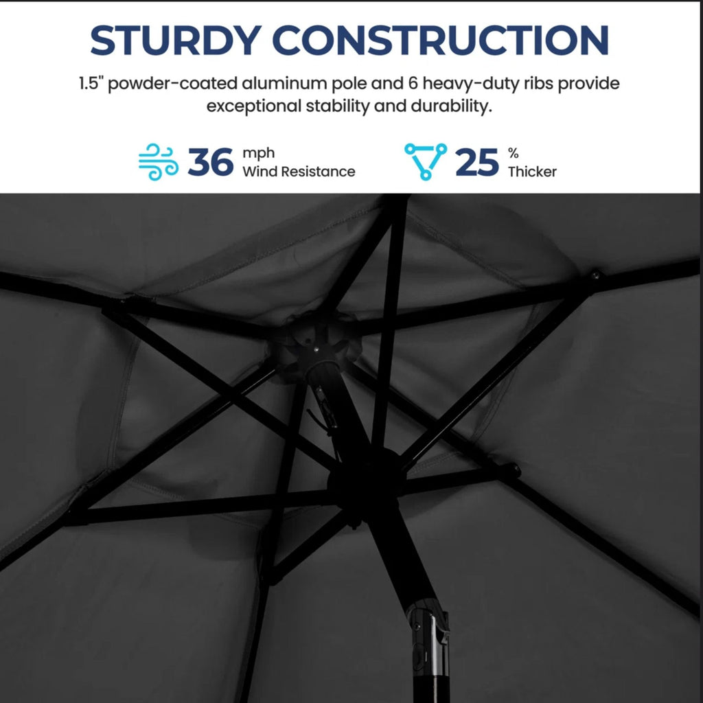 Umbrella With Crank Lift & Tilt, UV-Resistant Canopy For Patio