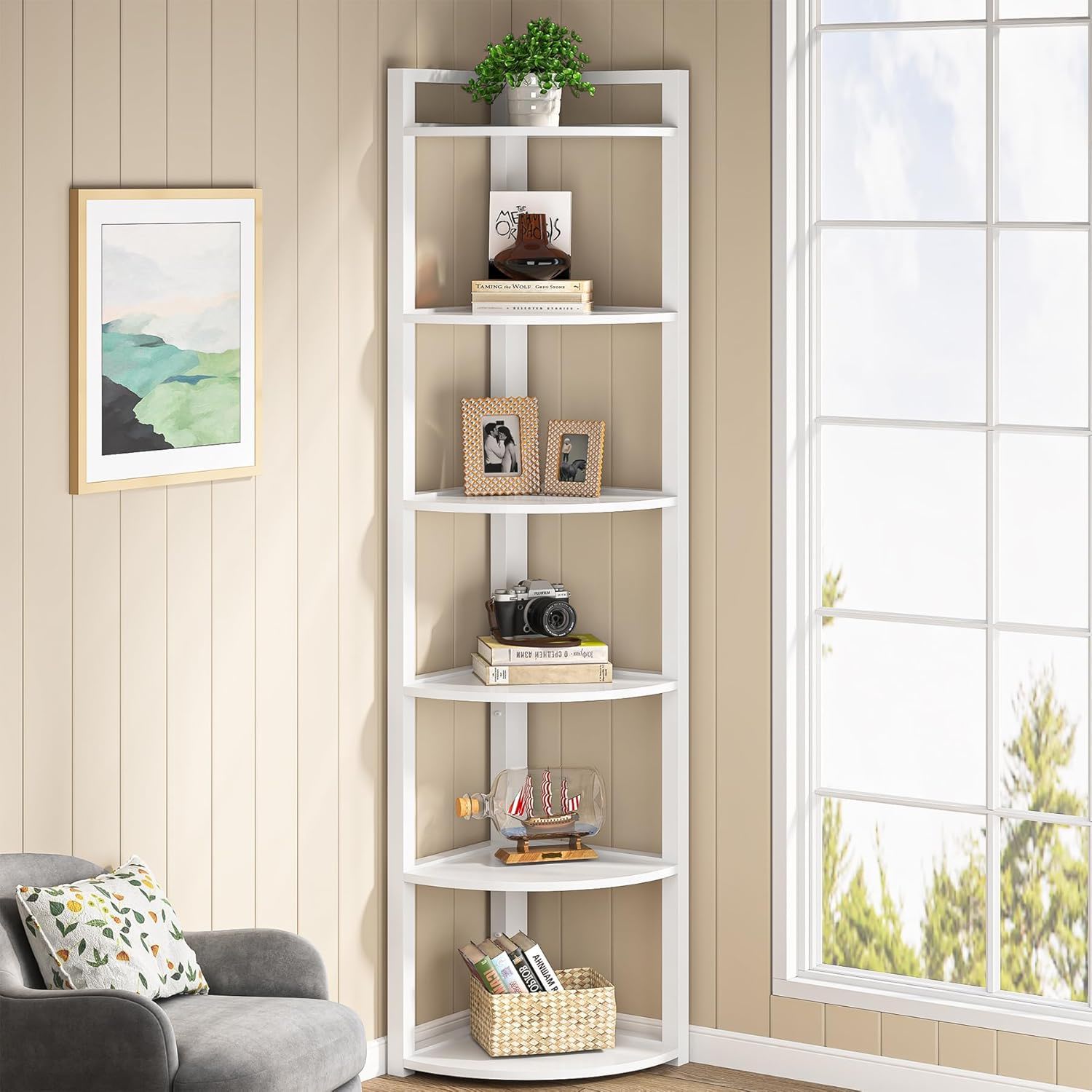 Tall 6 Tier Corner Bookshelf For Living Room