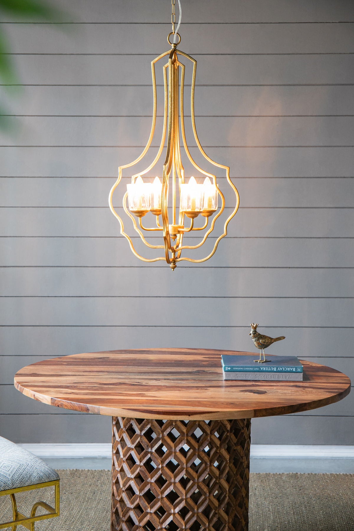 4 Light Metal Chandelier, Hanging Light Fixture With Adjustable Chain For Kitchen, Bulb Not Included - Gold