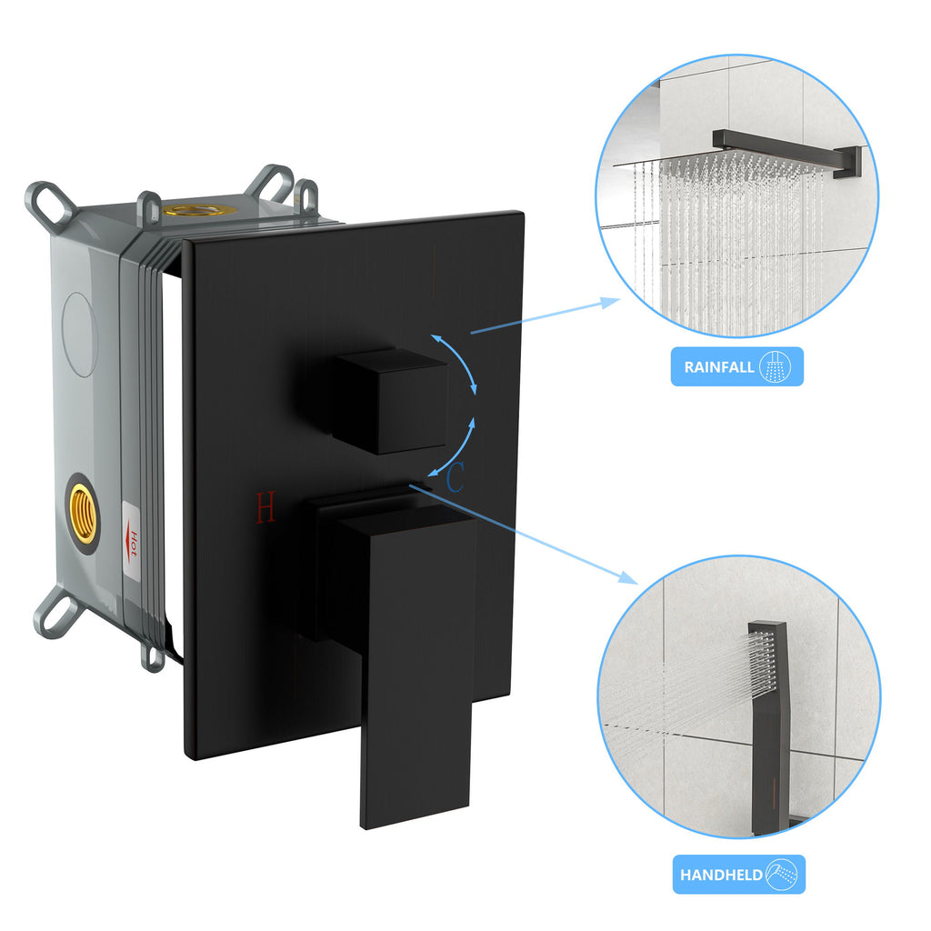 Shower System With Waterfall Tub Spout And 12" Ceiling Mount Square Shower Head - Oil-Rubbed Bronze