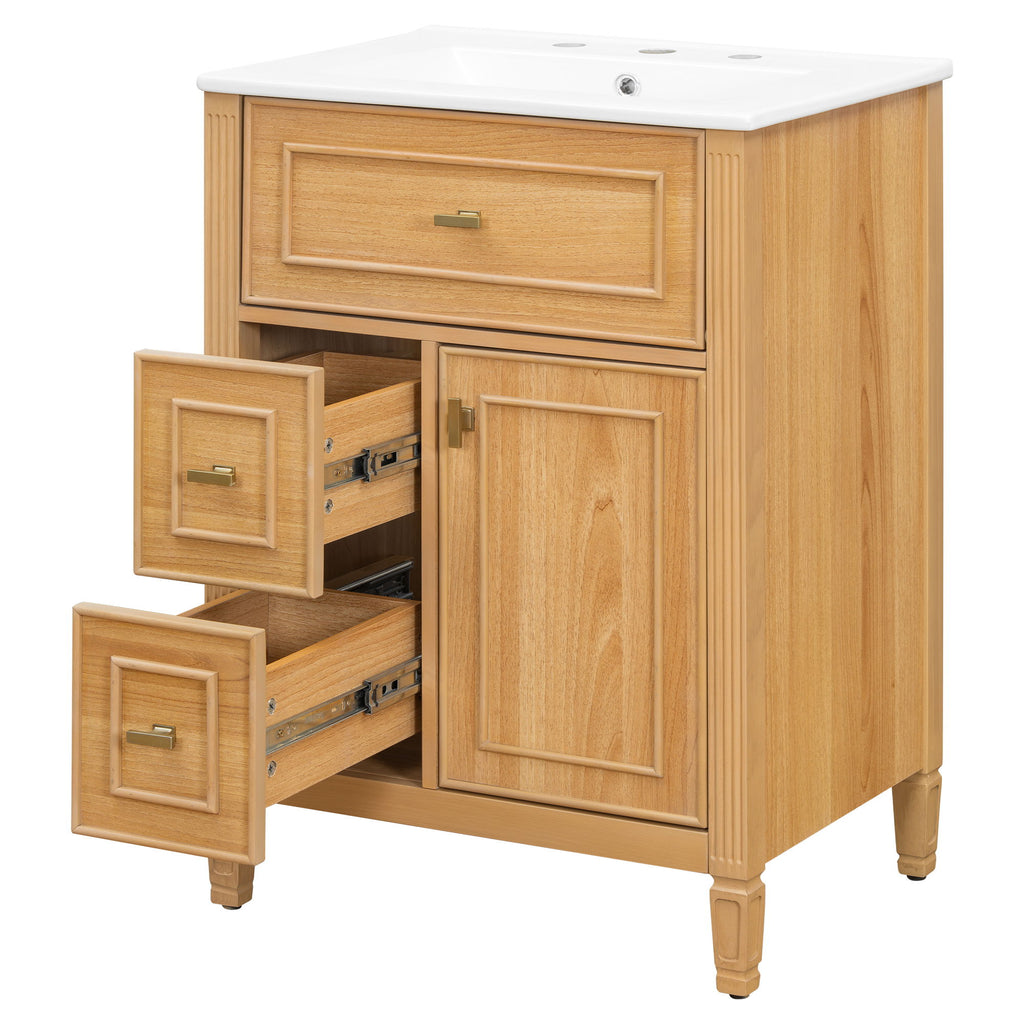 Bathroom Vanity With Sink, Flip Drawer, 2 Drawers, Adjustable Shelf