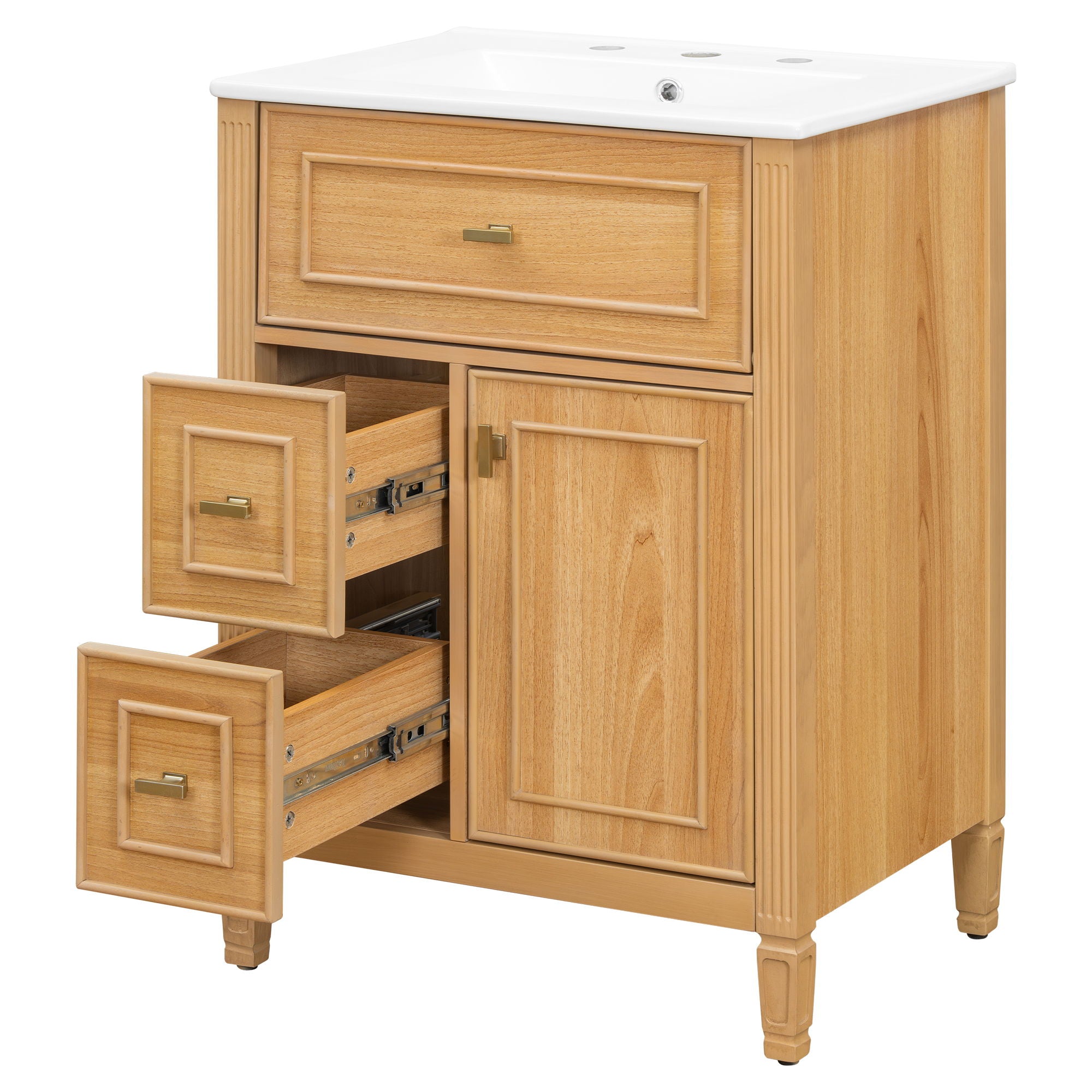 Bathroom Vanity With Sink, Flip Drawer, 2 Drawers, Adjustable Shelf