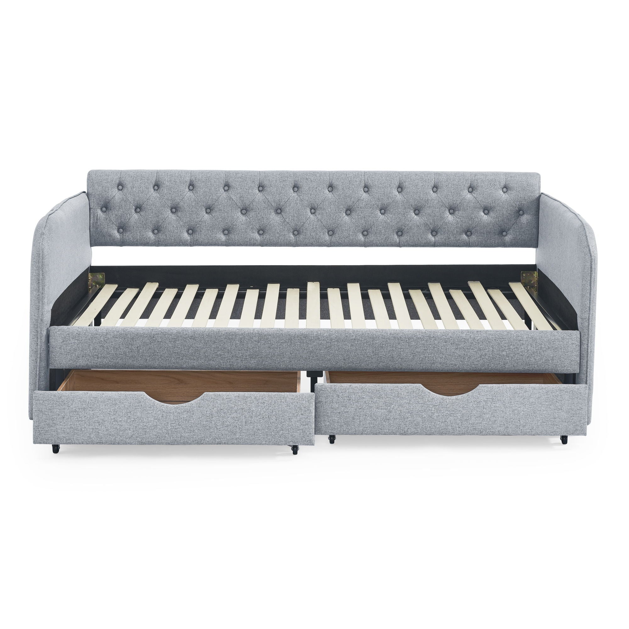 Daybed With Trundle And Storage Drawers, Flat Arms With Pocket