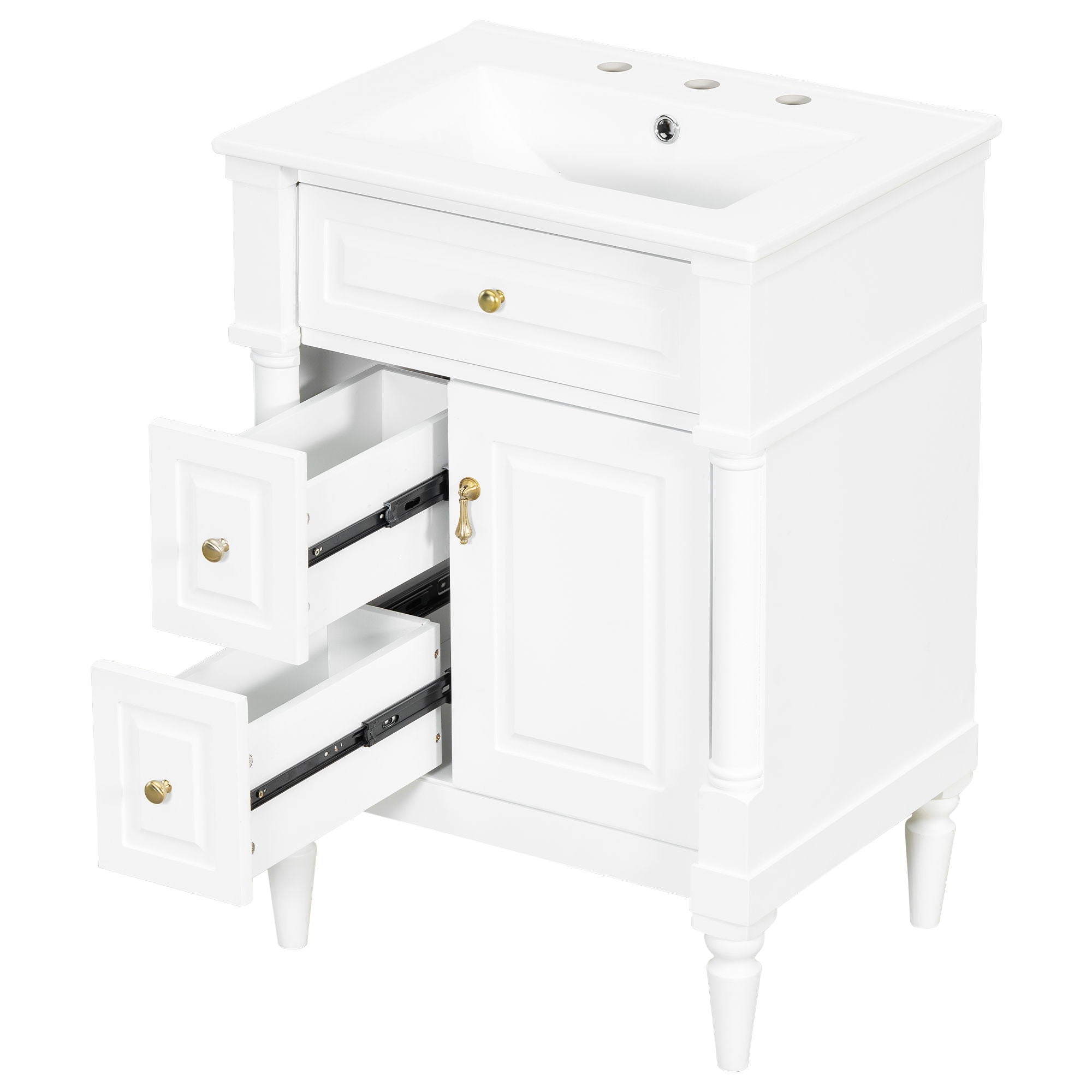 Freestanding Bathroom Vanity With Sink, Adjustable Shelf & Flip Drawer