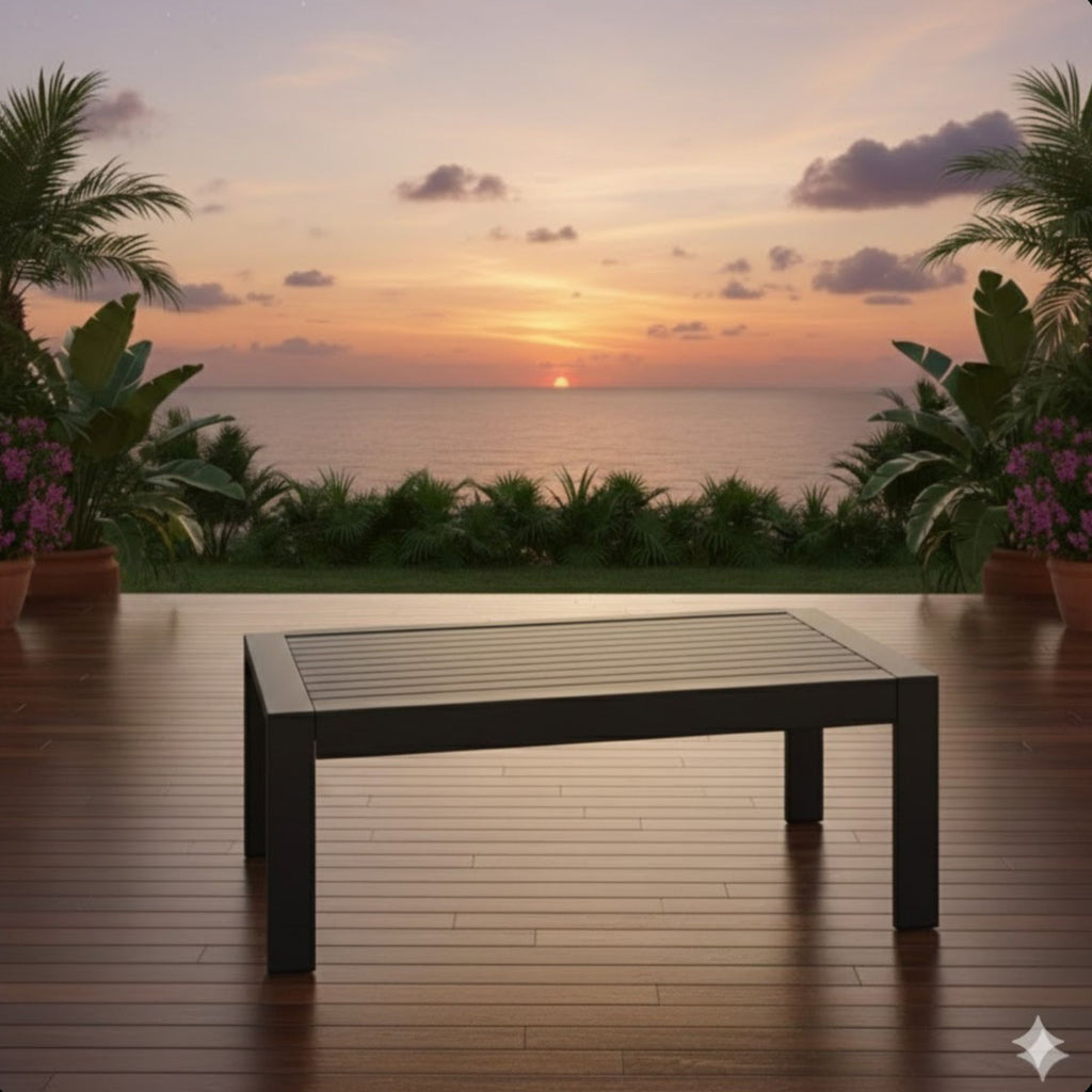 All-Weather Outdoor Coffee Table With Wood-Look Top