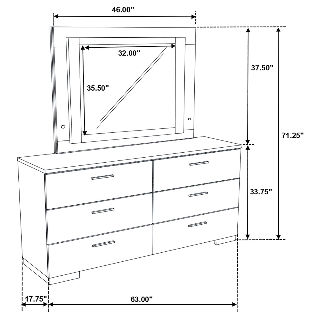 Dulcey - 6 Drawer Dresser With LED Mirror - Gloss White