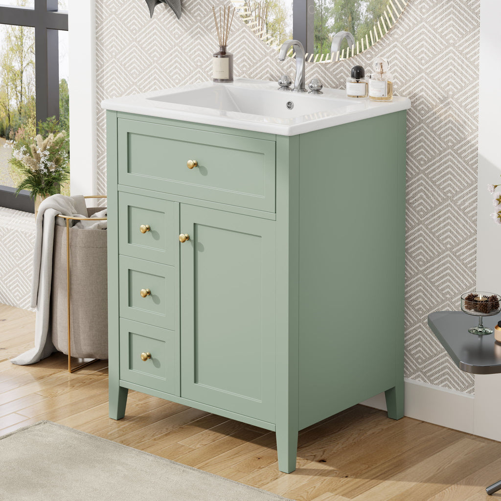 Bathroom Vanity With Sink, 3 Drawers & Cabinet With Adjustable Shelves