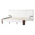 King Upholstered Platform Bed Frame With Curved Headboard, Built-In Floating Shelves, Wood Slats And Metal Support - White & Brown