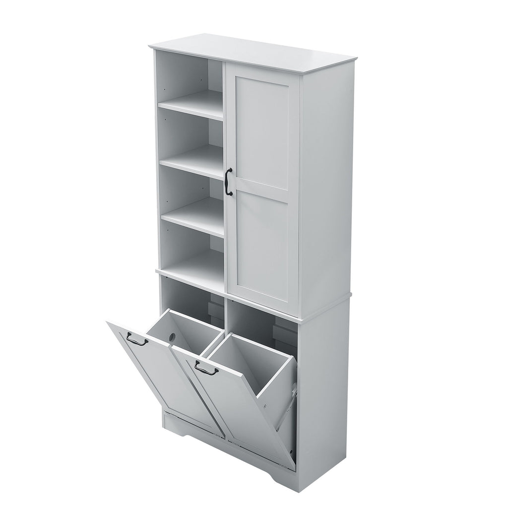 Freestanding Bathroom Storage Cabinet With Doors And Drawers, Adjustable Shelves, Tilt-Out Laundry Hamper