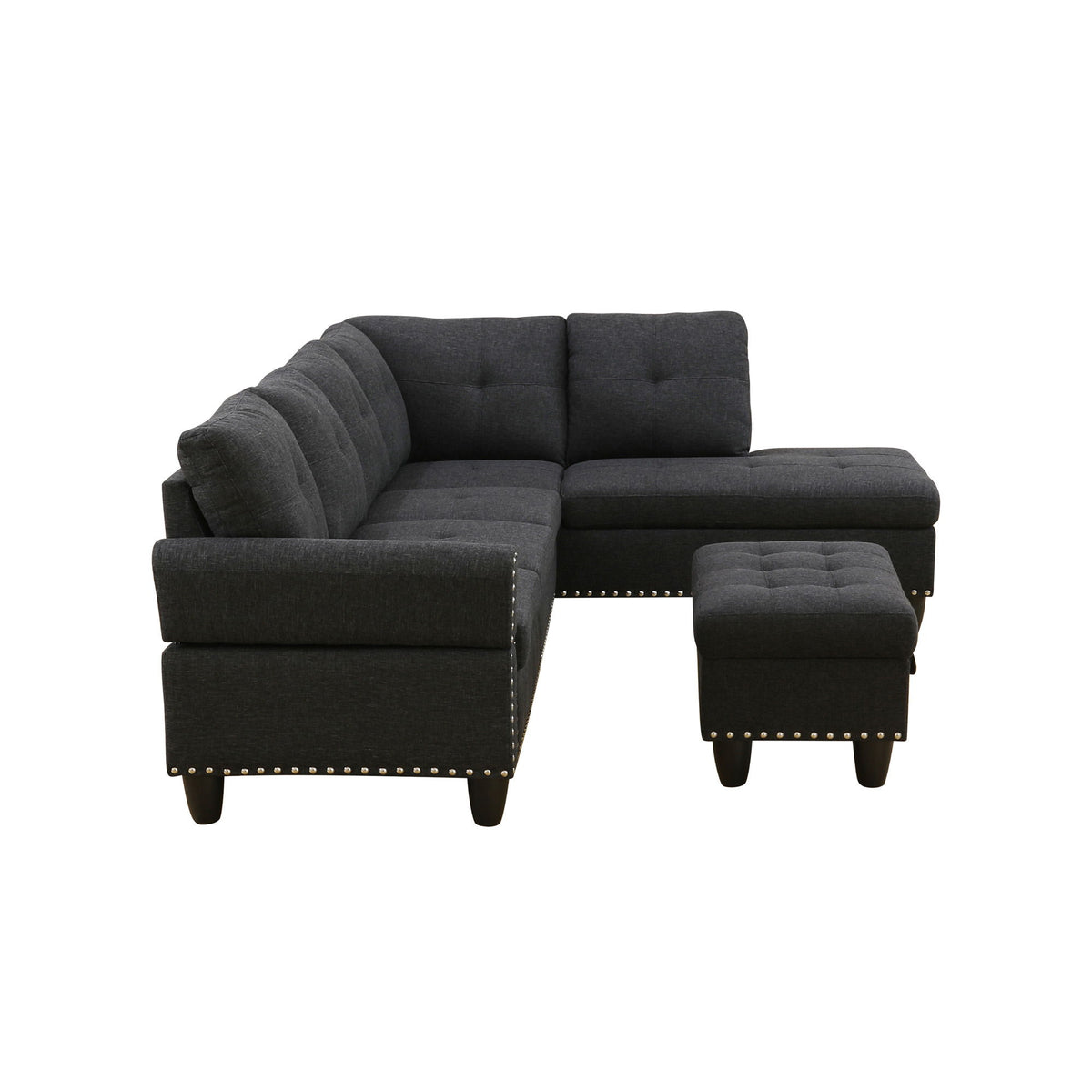 L - Shaped 3 Piece Sectional Sofa With Chaise, Storage Ottoman & Cup Holders