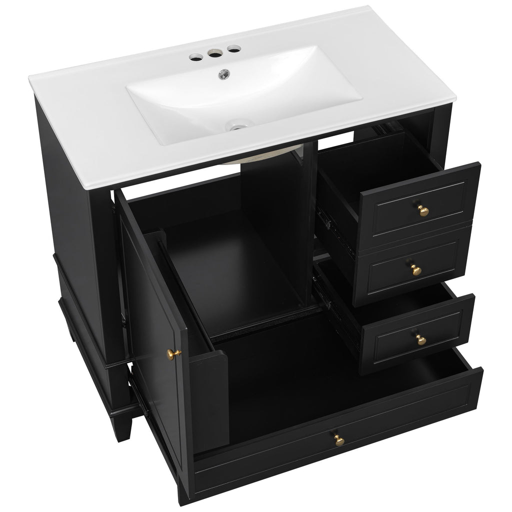 Modern Bathroom Vanity With Sink, 3 Drawers & Cabinet