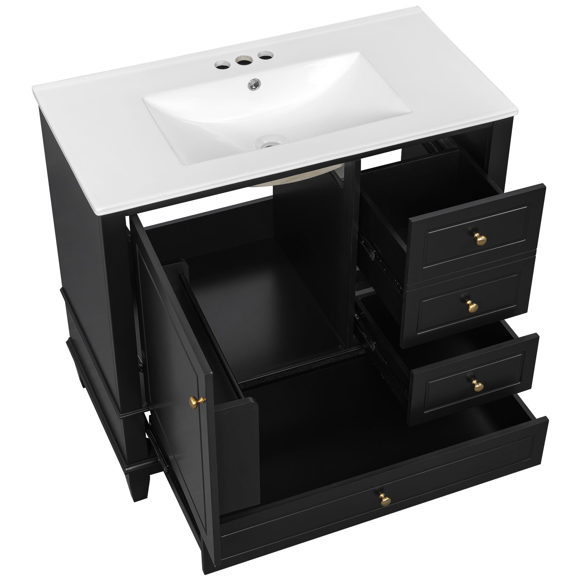 Modern Bathroom Vanity With Sink, 3 Drawers & Cabinet