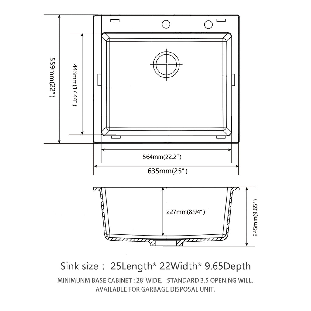 Quartz Kitchen Sink, Granite Composite, Drop In Sink With Durable Design