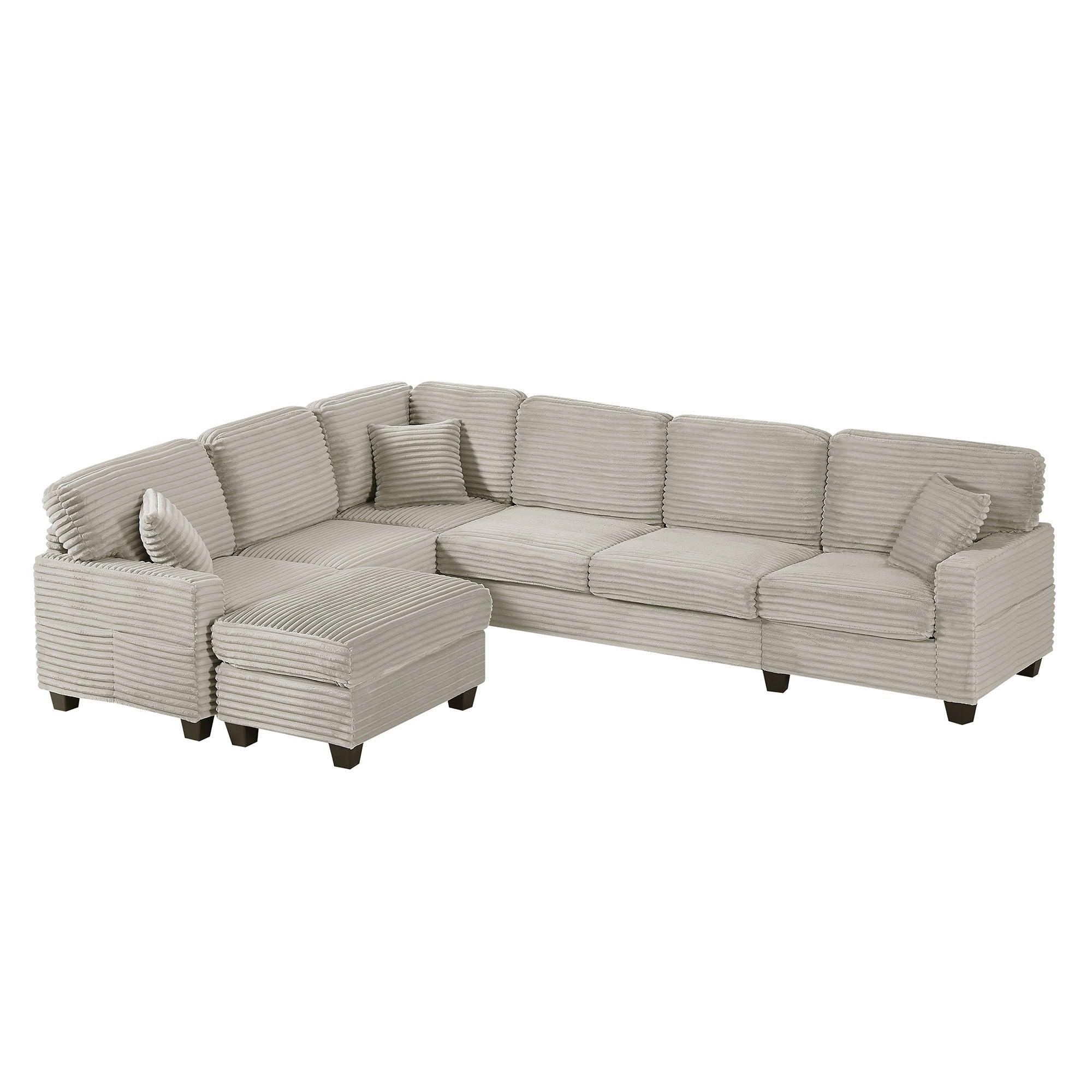 Upholstered U-Shaped Sectional Sofa With Movable Ottoman And Side Storage Pockets
