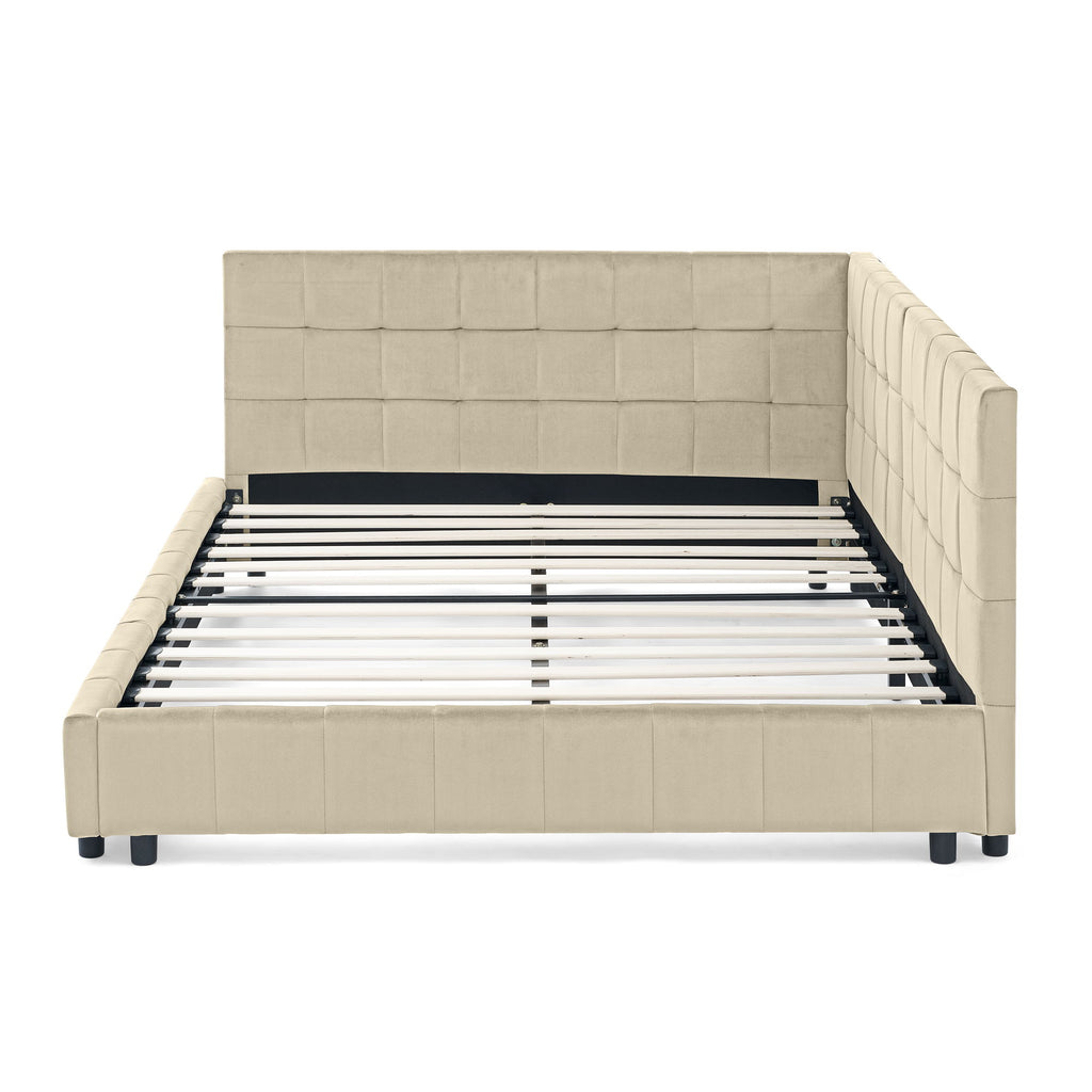 Upholstered Storage Tufted Bed Frame With Backrest And Armrests