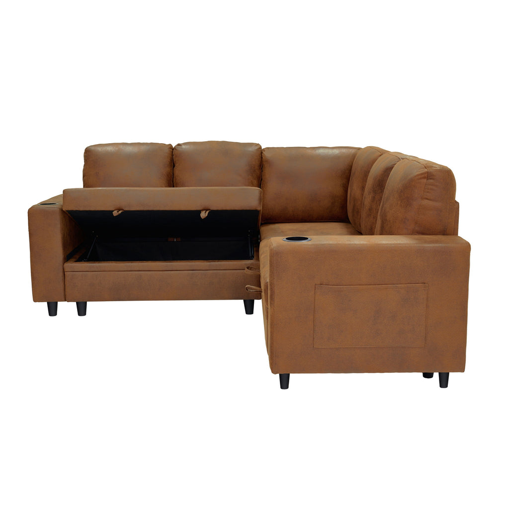 Upholstered L - Shape Sectional Sofa Bed With Pull Out Sleeper And Storage