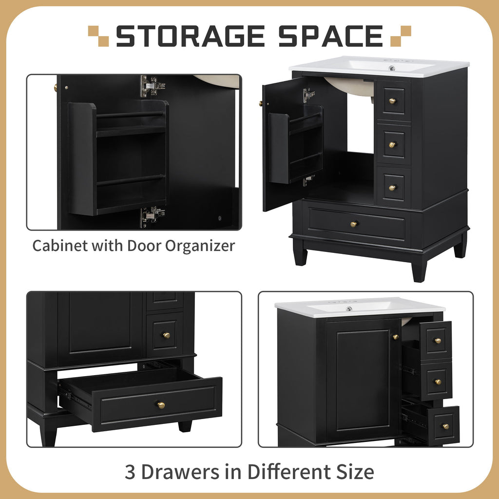 Modern Bathroom Vanity With Sink, Freestanding Cabinet With Drawers And Storage Shelves